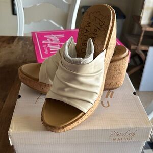 Blowfish Cream Cork Wedge Mules